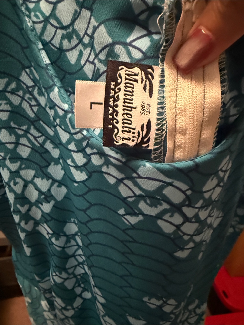 Wm’s Manuhealii L Sleeveless Dress No Side Pockets Midi Aqua/light blue pattern. - Picture 3 of 4